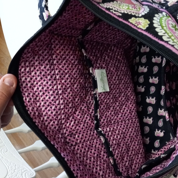 RETIRED Vera Bradley Tote Purse black and pink with elephant print - Picture 4 of 11